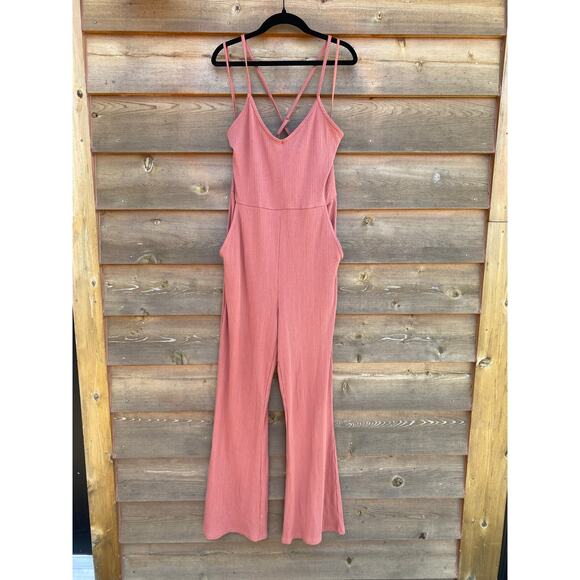 aerie Pants - Aerie blush ribbed flared jumpsuit with pockets